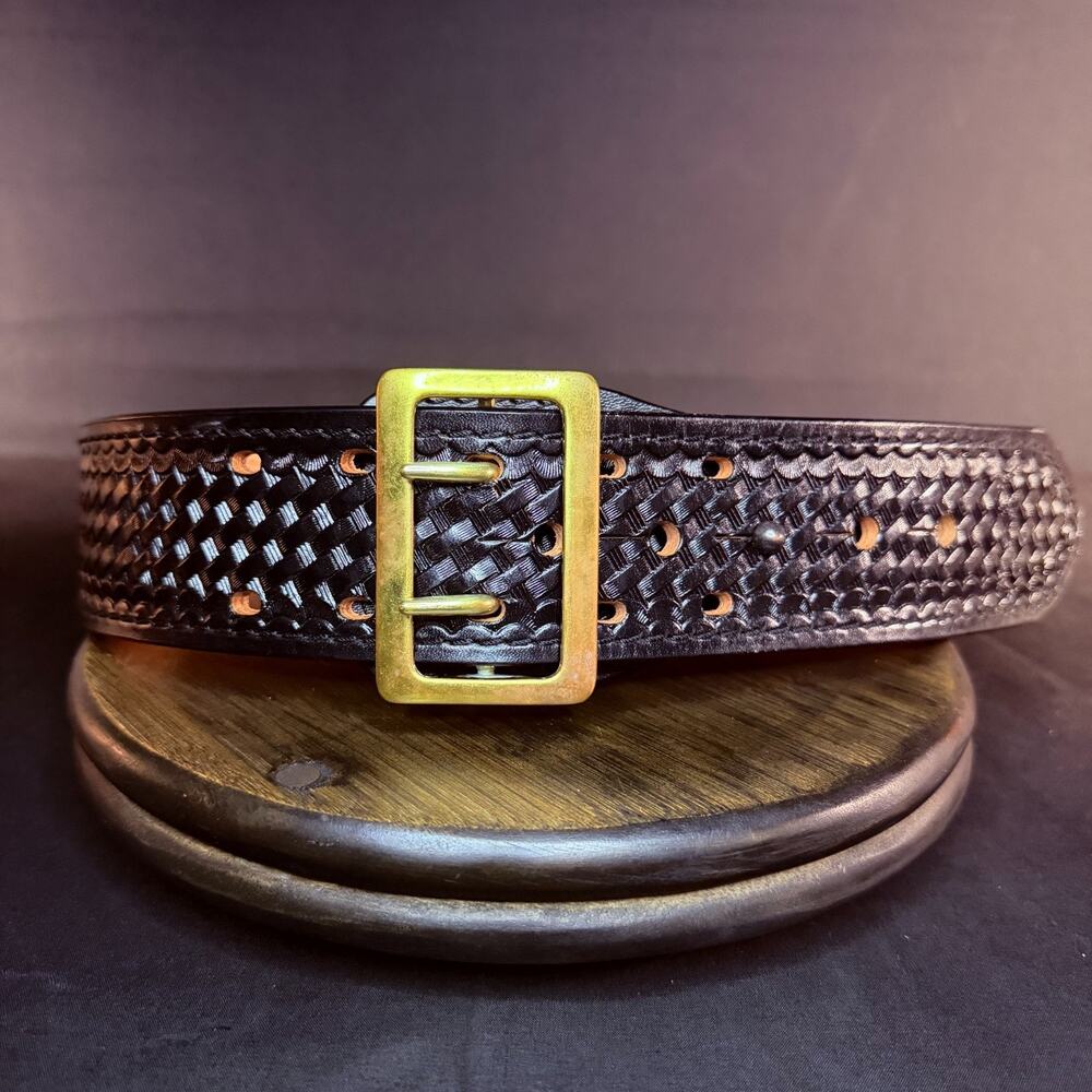 Dutyman Sam Browne Duty Belt Size 28" Black Basketweave Leather Brass 1021